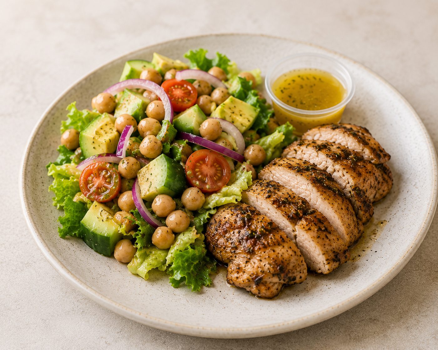 Herb chicken with channa and avocado salad