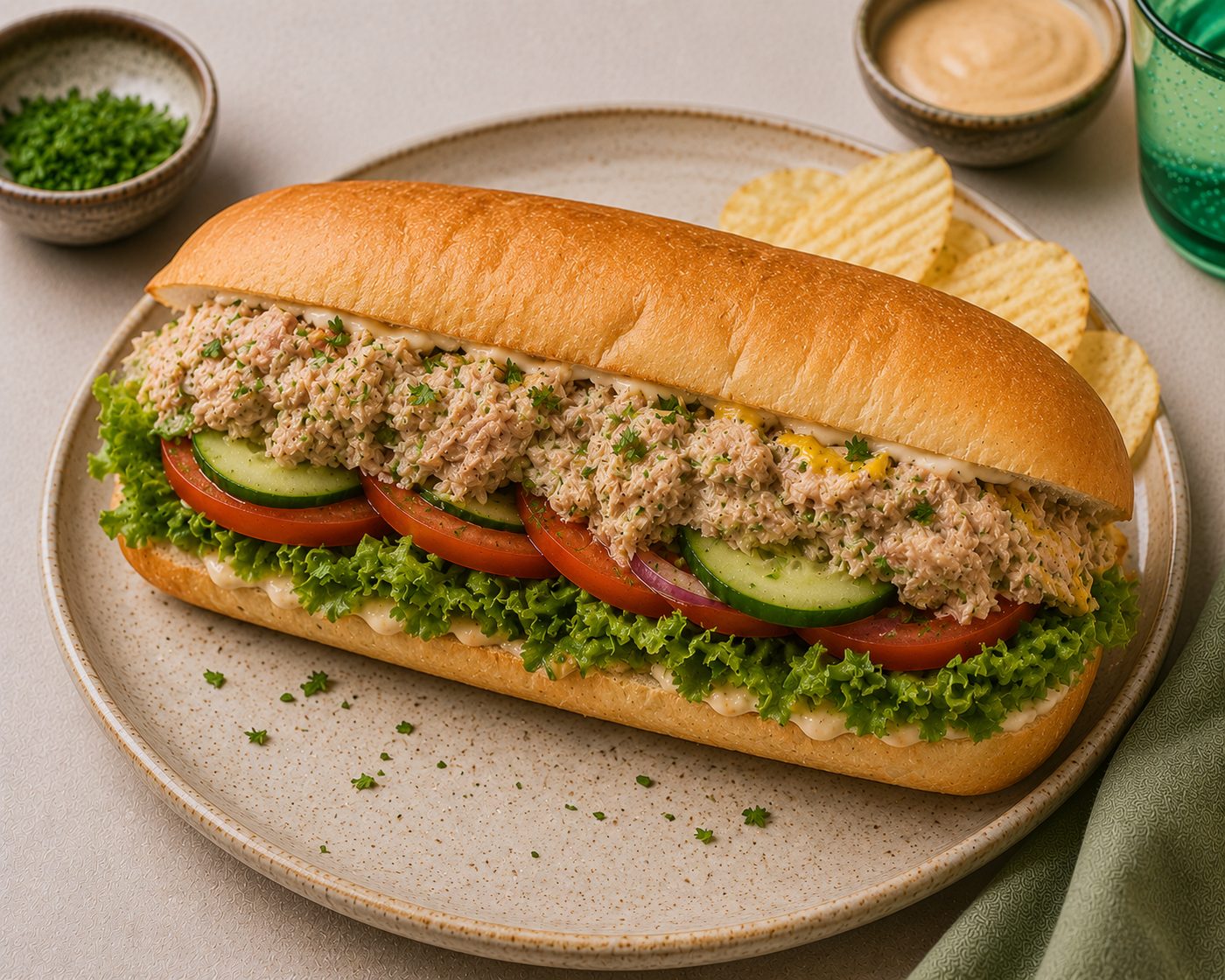 Chadon beni tuna melt sandwich on a fresh sub roll